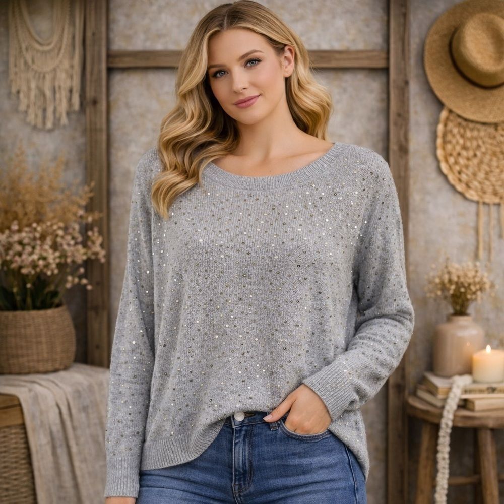 INC International Concept Women’s Sequin Embellished Long Sleeve Blouse Medium